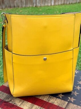 Yellow Leather Bucket Shoulder Bag